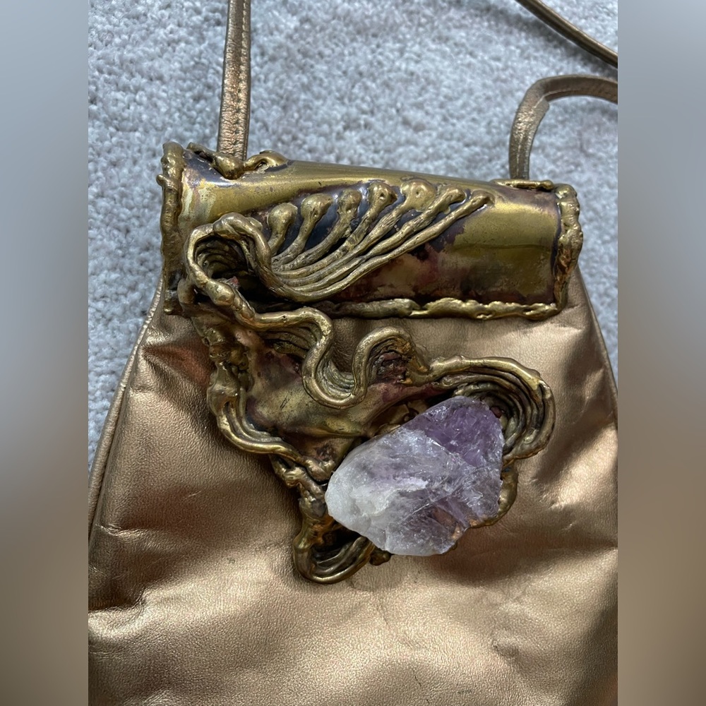 🚚MOVING SALE Vintage 1970 Carvalhu's Brutalist Amethyst Brass & bronze Leather